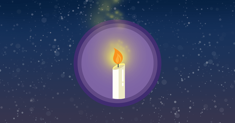 Candle icon on a starry background.
